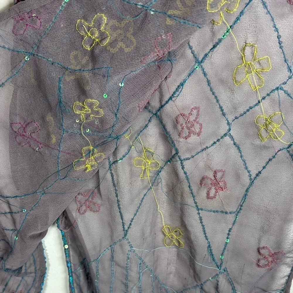 Raj Gray and Yellow Silk Scarf Sequins, 70” x 12”